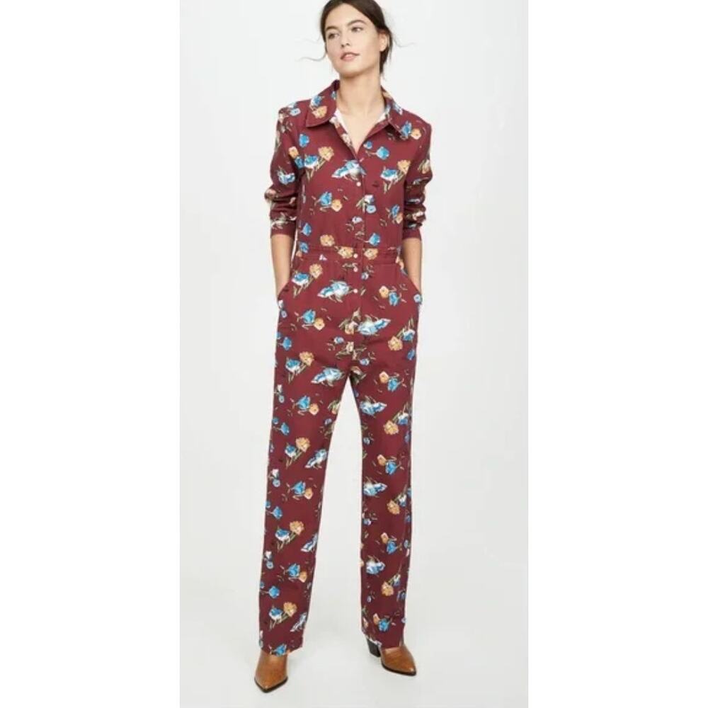 Warm NY Rosie Burgundy Floral Boiler Suit size S
